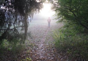 Bill on the path to St. Aidan's, photo by Sr. Catherine Grace